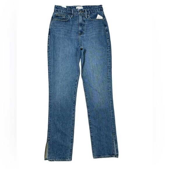 Good American Good Boy Straight Leg Trendy Side Slit Denim Jeans - Picture 7 of 12